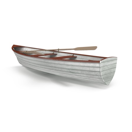 Wooden row boat on white background. Top view. 3D illustrationの写真素材