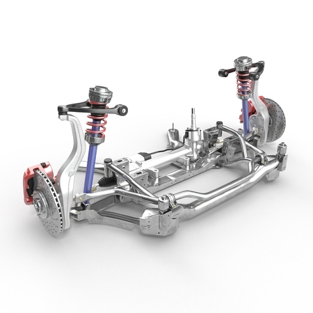 Sedan Front Suspension on white background. 3D illustrationの写真素材