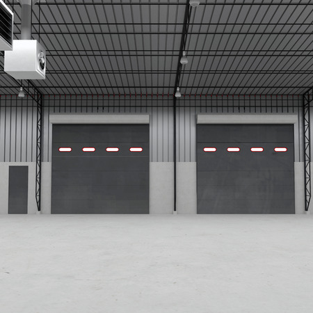 Shutter doors or roller doors and concrete floor inside factory building use for industrial...