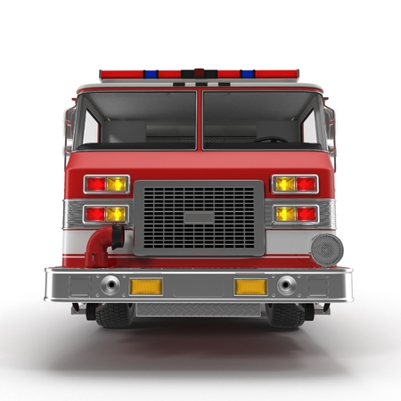 Front view Fire Rescue Truck isolated on white background. 3D illustration