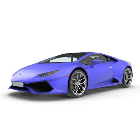 Luxury Blue Sports Car isolated on white background. 3D Illustrationのeditorial素材