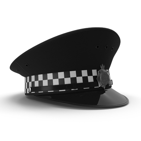 British police flat cap isolated on white. 3D illustrationの写真素材