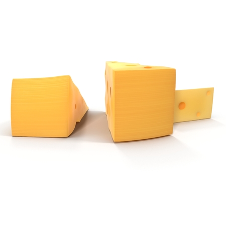 Cheese Wedge on white. 3D illustrationの写真素材