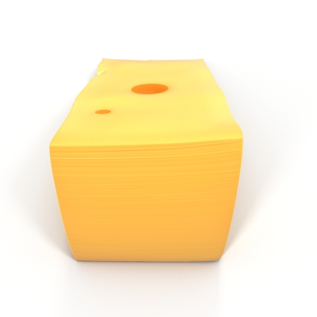 Wedge of fresh cheese isolated on white. 3D illustrationの写真素材