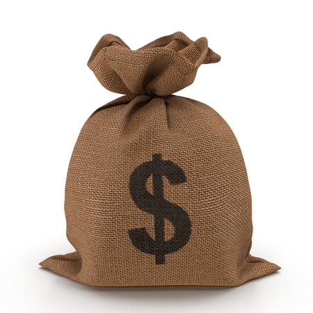 Canvas money sack with dollar symbol on white. 3D illustrationの写真素材
