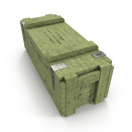 Old green wooden ammo case on white. 3D illustrationの写真素材