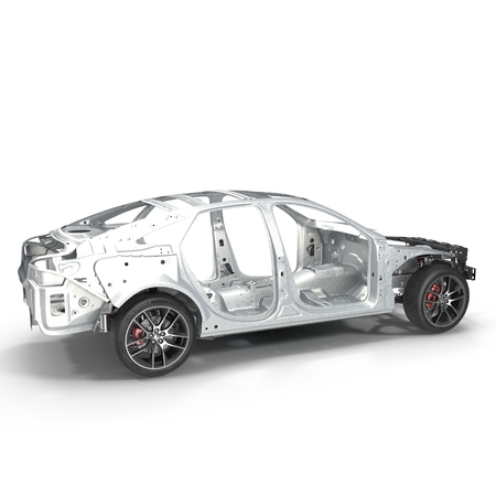 Car Frame with Chassis on white. 3D illustrationの写真素材