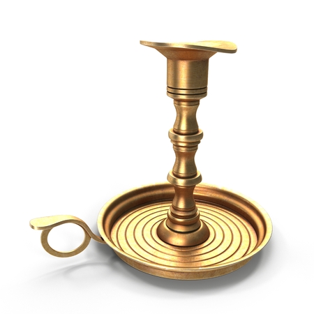 Antique Brass Candle Holder on white. 3D illustrationの写真素材