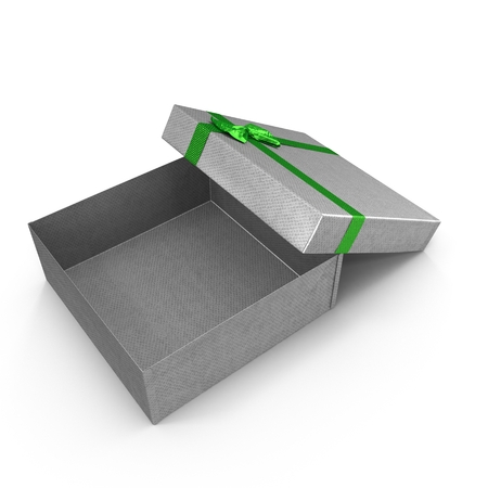 Empty silver gift box on white. 3D illustrationの写真素材