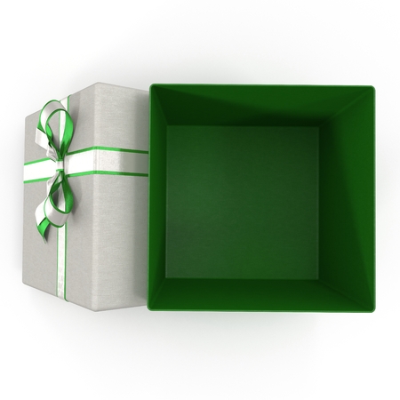 Empty green gift box on white. 3D illustrationの写真素材