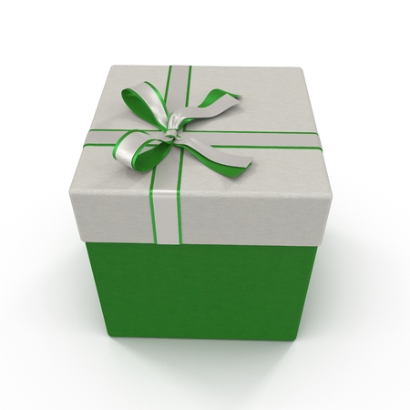 Isolated green gift box on white. 3D illustrationの写真素材