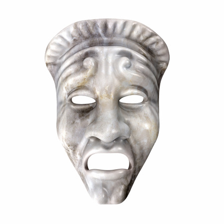 Theatre Tragedy Mask White Marble on white background. 3D illustrationの写真素材