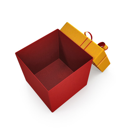 Empty red gift box on white background. 3D illustrationの写真素材