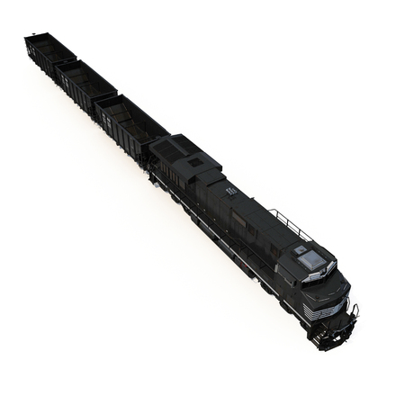 Freight train with hopper cars on white background. 3D illustrationの写真素材