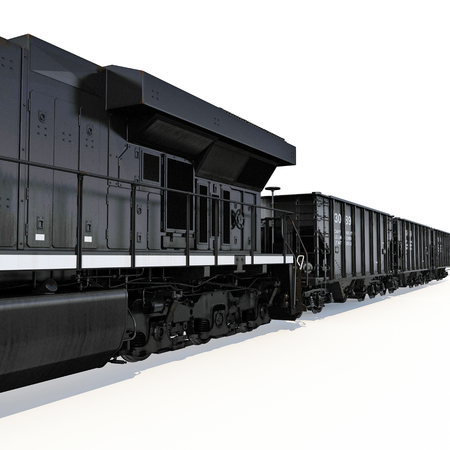 Locomotive and freight wagon on white background. 3D illustrationの写真素材