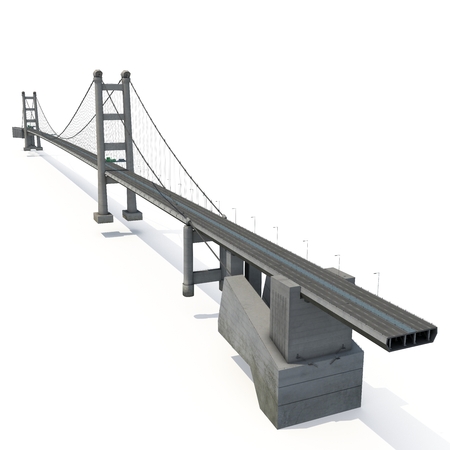 Tsing Ma Bridge on white background. 3D illustrationの写真素材