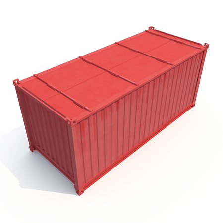 Red shipping container isolated on white. 3D illustration, clipping pathの写真素材
