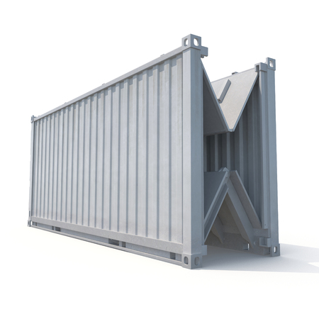 Freight shipping foldable and collapsible container isolated on white background. 3D illustration, clipping pathの写真素材