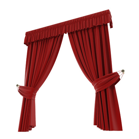 Classic red curtain. Isolated on white. 3D illustration, clipping pathの写真素材