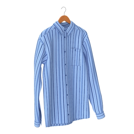 Blue Stripped Shirt On Hanger on white background. 3D illustrationの写真素材