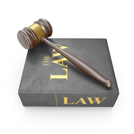 Law Book and Gavel on white. 3D illustrationの写真素材