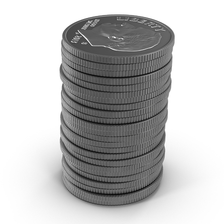stacks of american dime coins isolated on white. 3D illustrationのeditorial素材