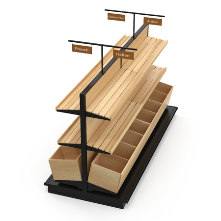 Bakery Slatted Shelf Fixture on white background. 3D illustrationの写真素材