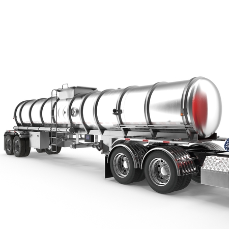 Red american truck with big cistern isolated on white. 3D illustration
