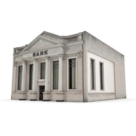 Bank building with columns on white background. 3D illustrationの写真素材