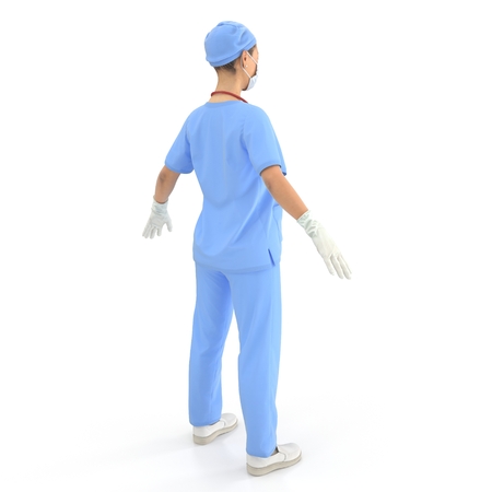 Female Asian doctor wearing a blue coat and stethoscope. Isolated on white. 3D illustrationの写真素材