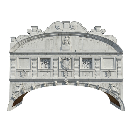 Bridge of Sighs Ponte dei Sospiri between Doges Palace and Prison on white. Front view. 3D illustrationの写真素材