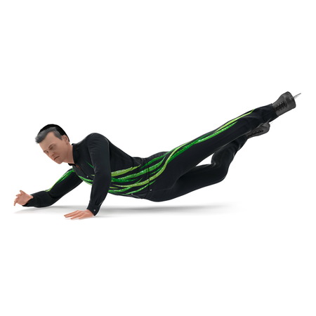 Male Figure Skater Falling Down isolated on a white. 3D illustrationの写真素材
