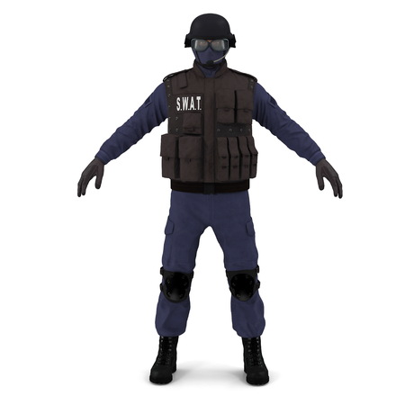 SWAT police officer on white. 3D illustrationの写真素材
