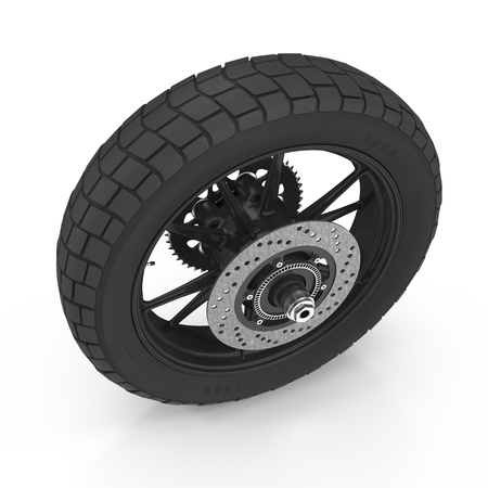 Motorcycle Back Wheel on white. 3D illustrationの写真素材