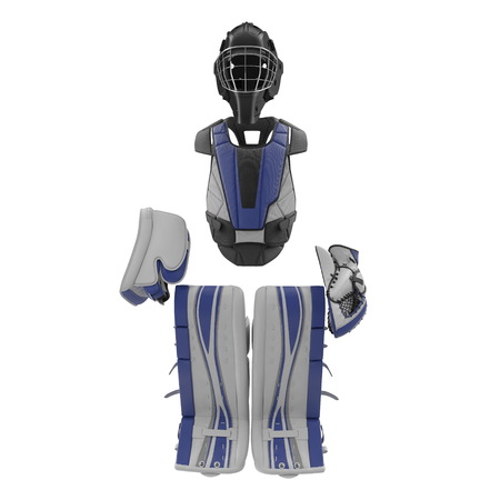 Hockey Goalie Protection Kit on white. Front view. 3D illustrationの写真素材