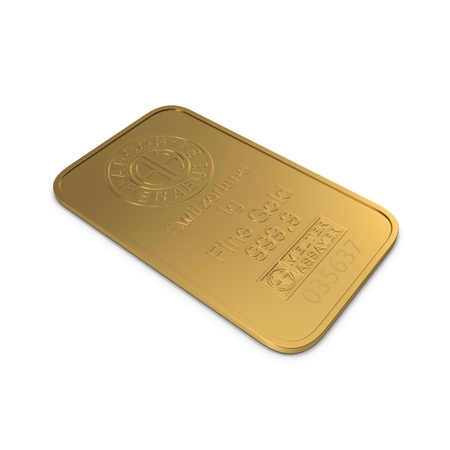 gold bar 1g isolated on white. 3D illustrationのeditorial素材