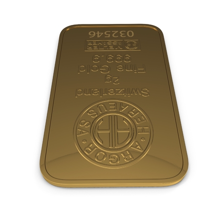 gold bar 2g isolated on white. 3D illustrationのeditorial素材
