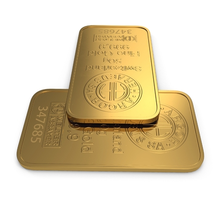 gold bar 50g isolated on white. 3D illustrationのeditorial素材
