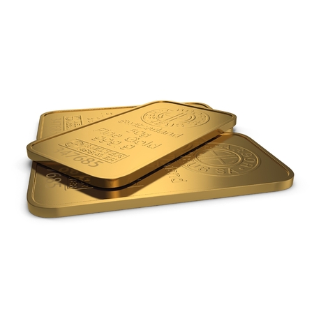gold bar 50g isolated on white. 3D illustrationのeditorial素材