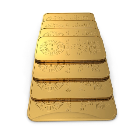 gold bar 50g isolated on white. 3D illustrationのeditorial素材