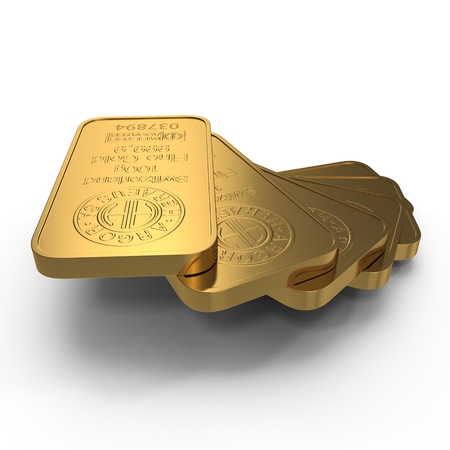 gold bar 100g isolated on white. 3D illustrationのeditorial素材