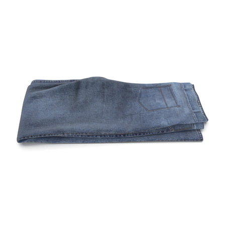 Folded blue jeans isolated in white background. Side view. 3D illustrationの写真素材