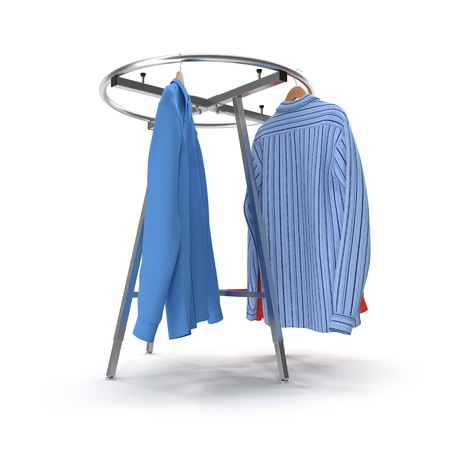 Round Clothing Rack with Shirts on white background. 3D illustrationの写真素材
