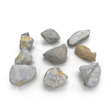 set of stones, sea pebbles isolated on white background. 3D illustrationの写真素材
