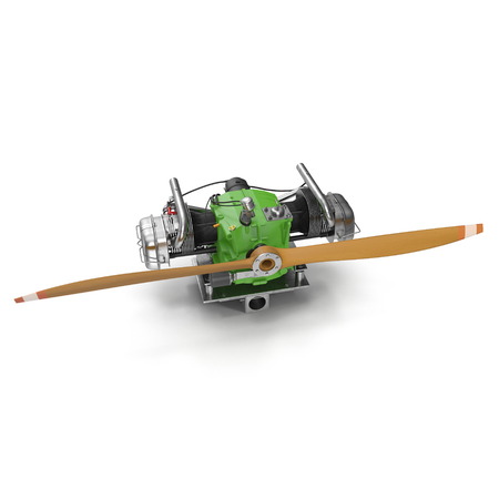 Light Airplane Engine with propeller on white. 3D illustration