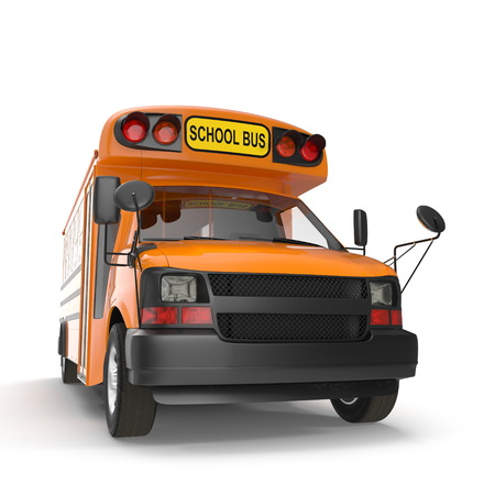 Small School bus isolated on white. 3D illustration