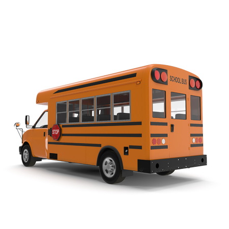 Small School bus isolated on white. 3D illustrationの写真素材
