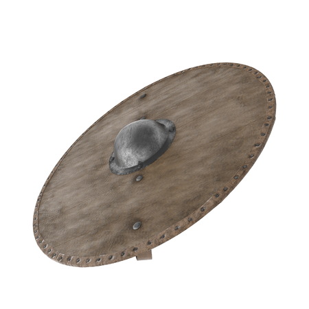 Medieval Round Wooden Shield on white. 3D illustrationの写真素材