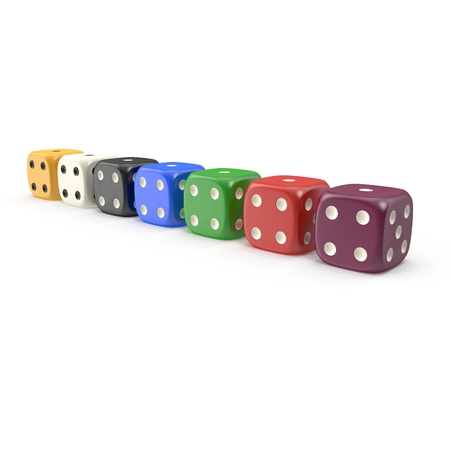 6 Edged Dices Group on white. 3D illustrationの写真素材