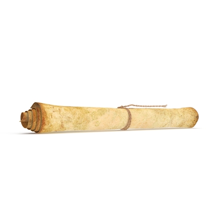 Rolled Up Old hemp Paper. Isolated on white. 3D illustrationの写真素材